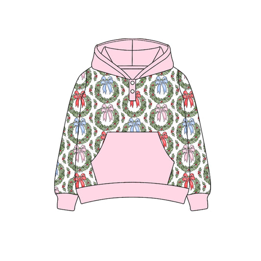preorder GT1085 Christmas Santa candy cane pink pocket hoodie long sleeve girls top