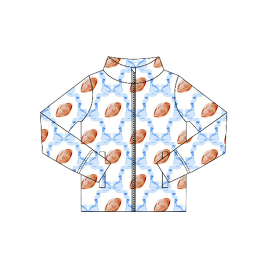 preorder GT1087 yoga football blue bows zipper long sleeve girls coat