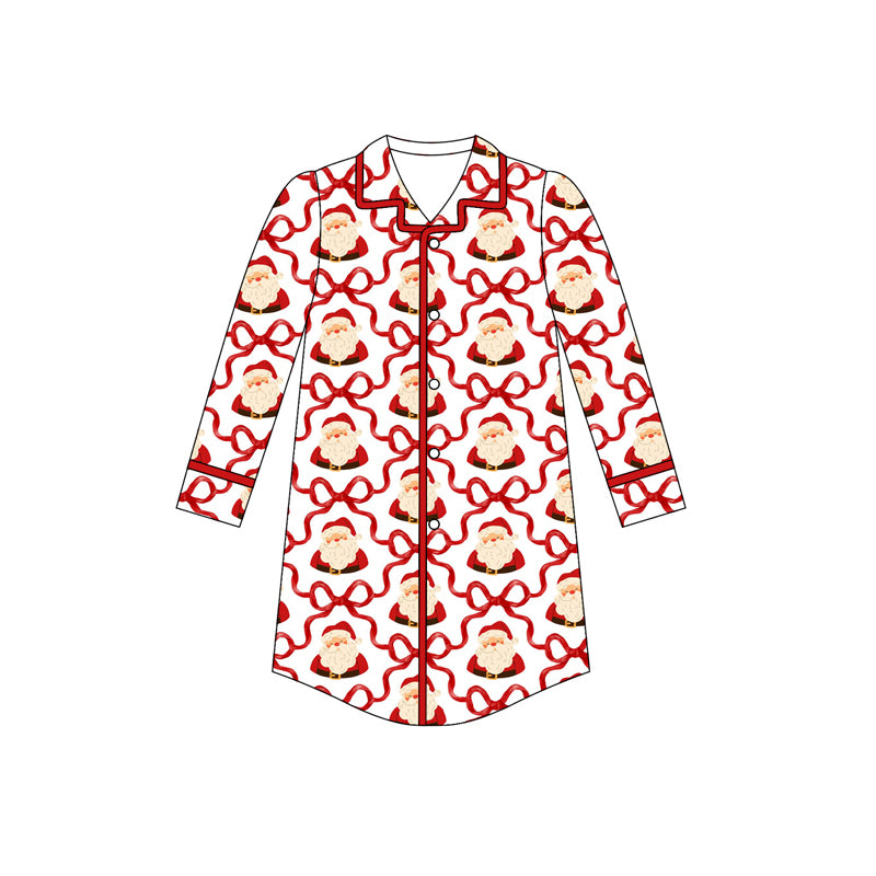 preorder GT1092 Christmas Santa bows red long sleeve adult woman top gown