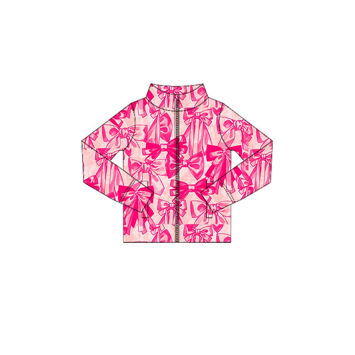 preorder GT1095 yoga hot pink bows zipper long sleeve girls coat
