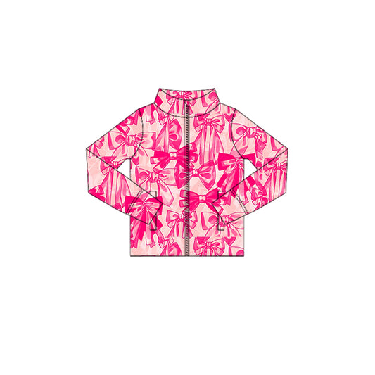 preorder GT1095 yoga hot pink bows zipper long sleeve girls coat