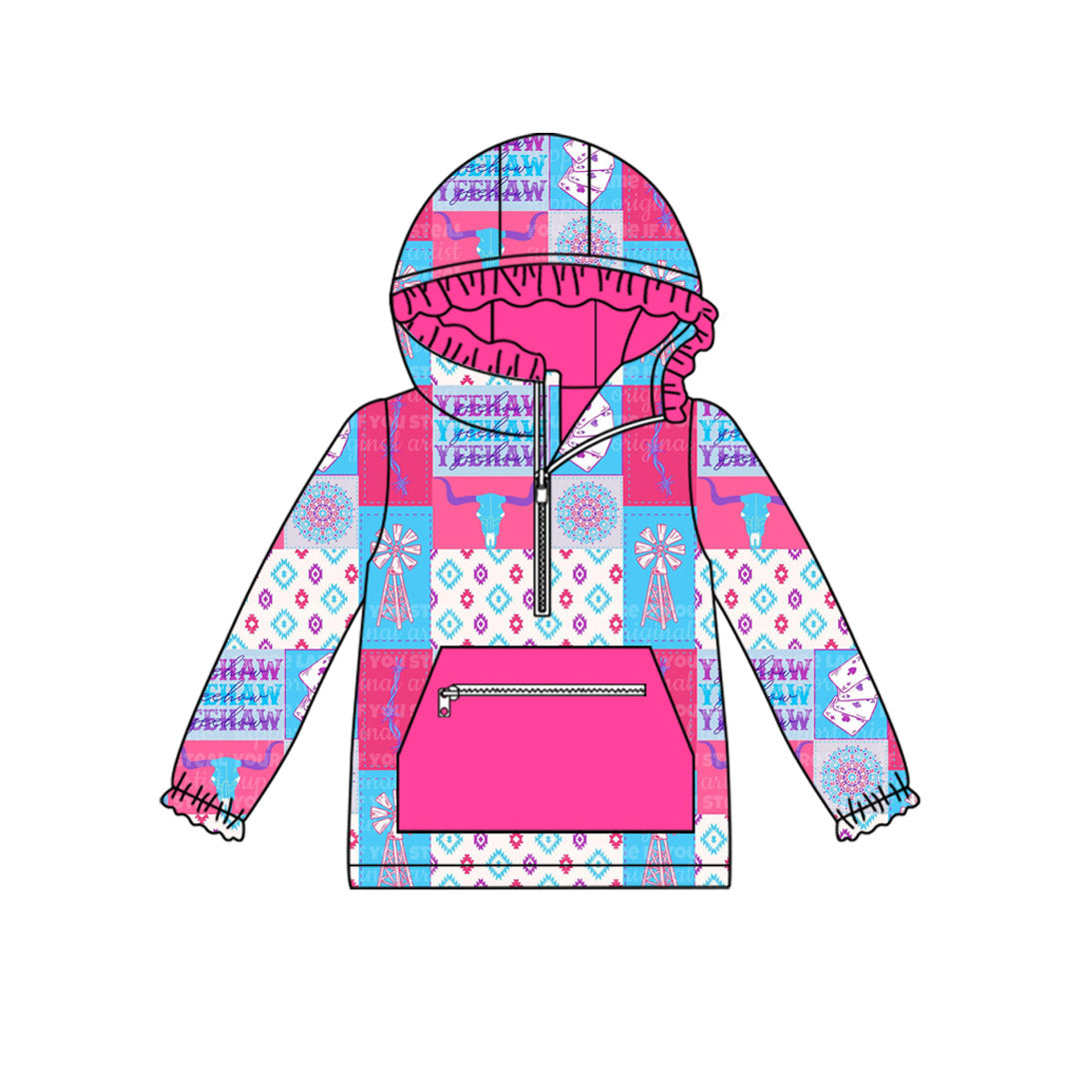 preorder GT1119 Western Aztec playgorund pocket zipper long sleeve hoodie girls top