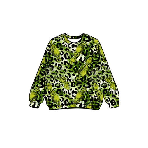preorder GT1128 Christmas green face leoaprd long sleeve girls top