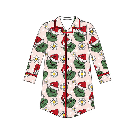 preorder GT1130 Christmas green face flowers long sleeve adult women top sleepwear