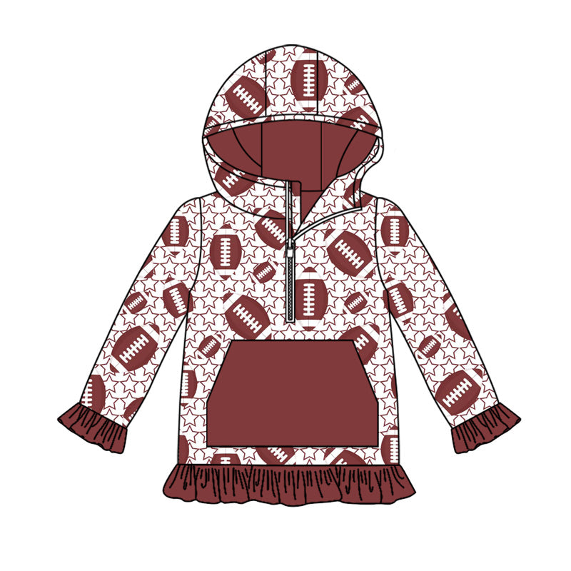 preorder GT1138 football star maroon pocket hoodie long sleeve girls top