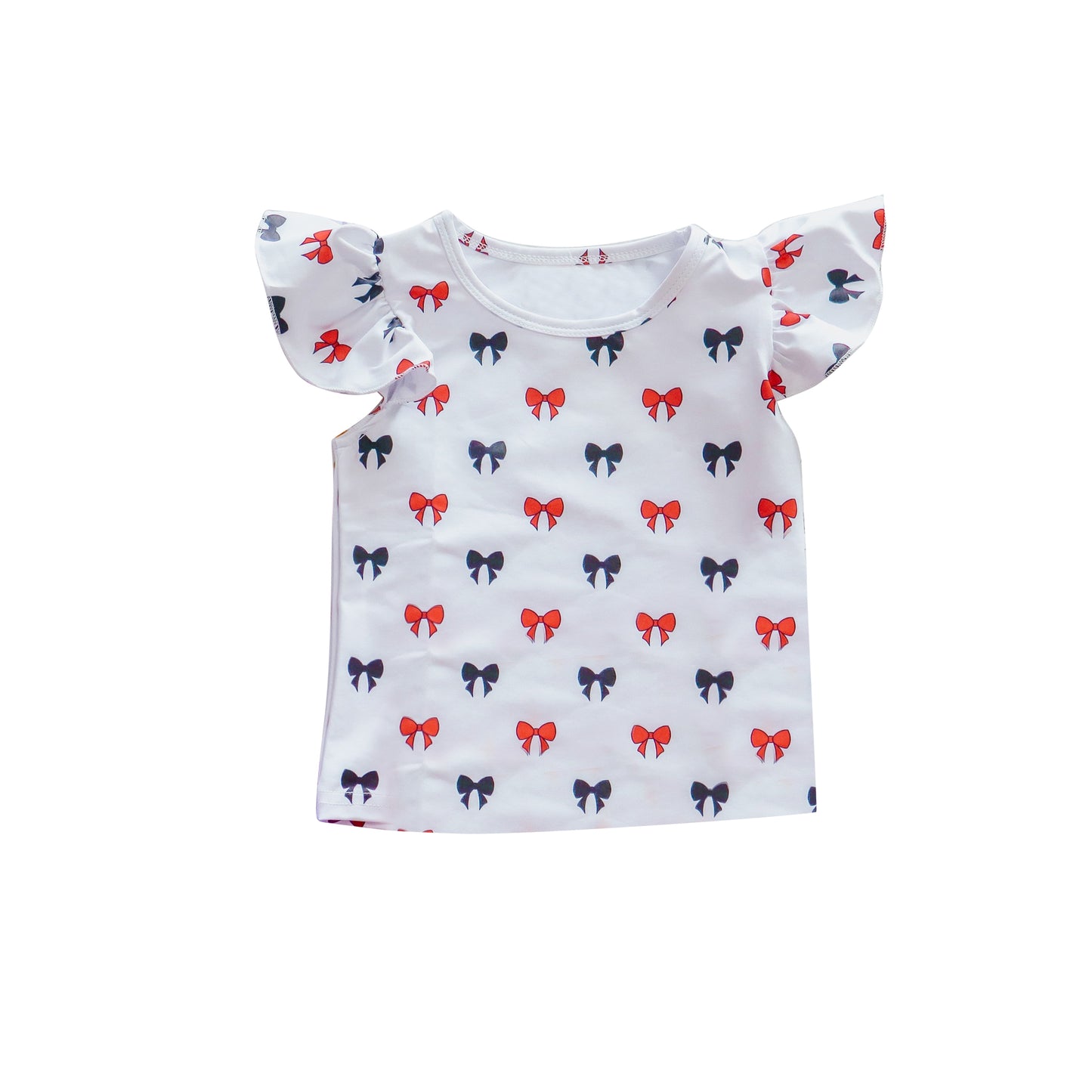 preorder GT1148 red/black bows flutter sleeve girls top