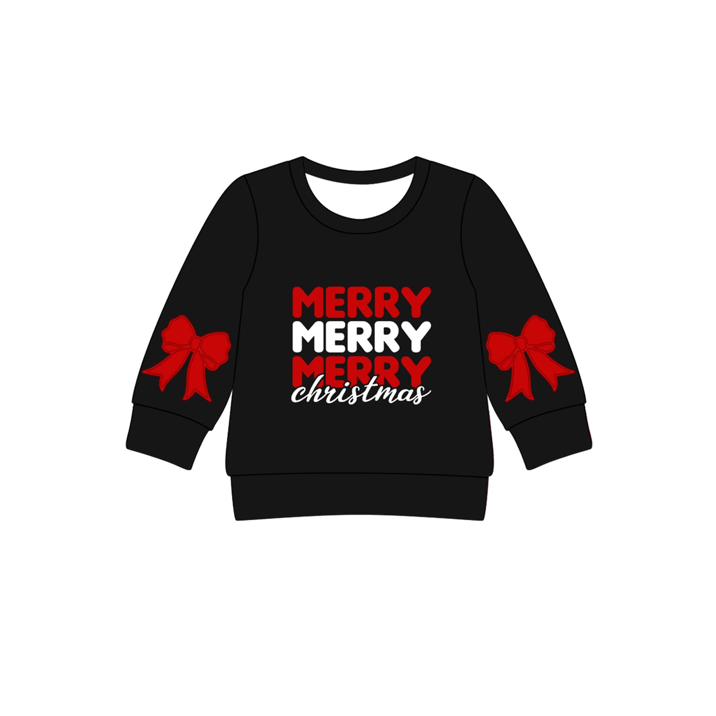 preorder GT1160 Merry Christmas red bows black long sleeve girls top