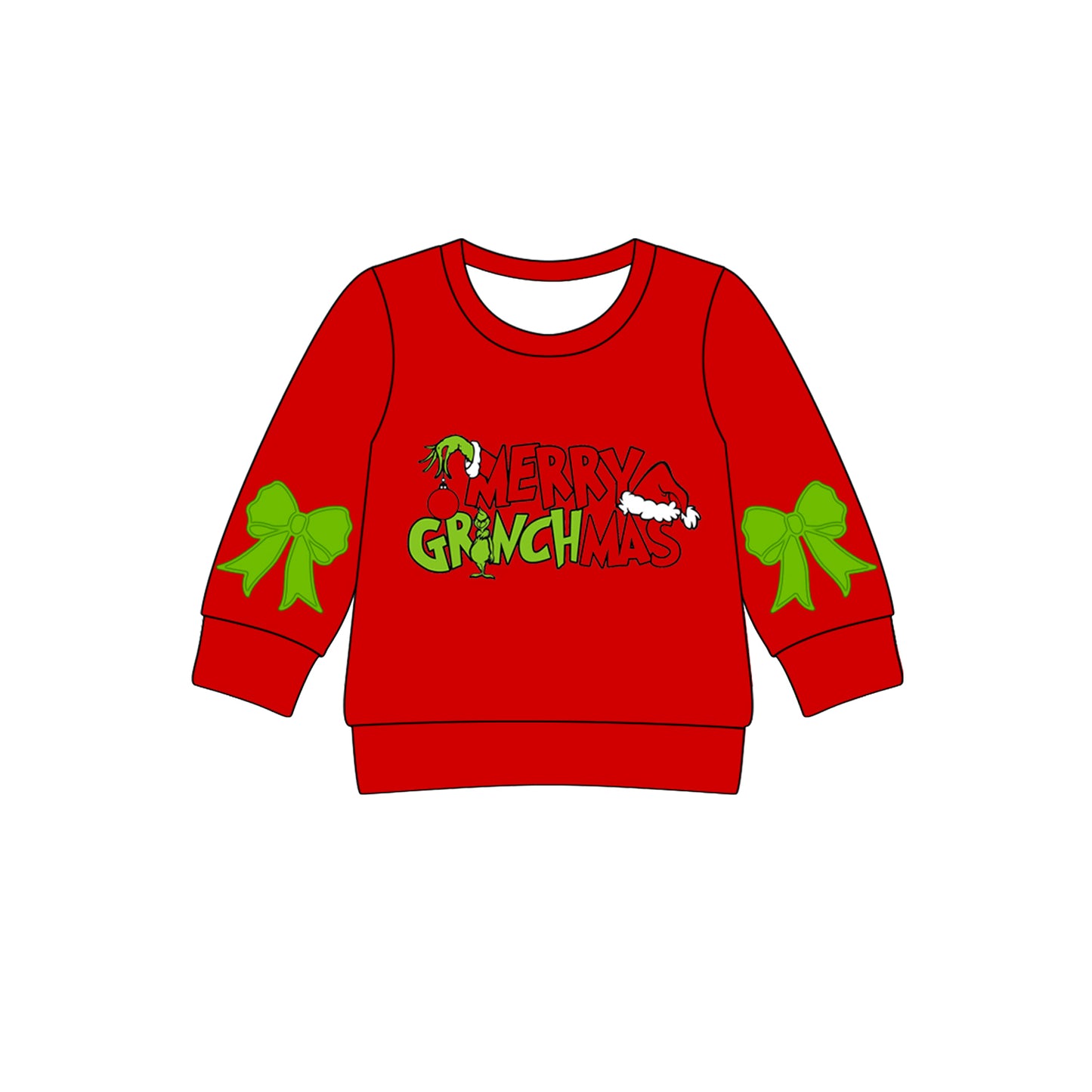 preorder GT1161 Merry Christmas green face red bows long sleeve girls top