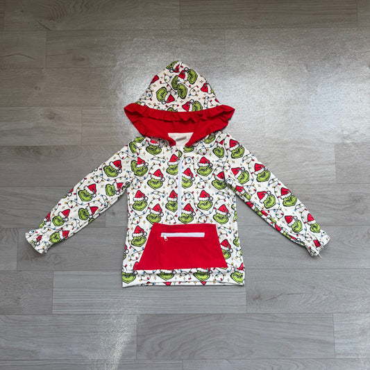 preorder Samples GT1163 Christmas green face light pocket zipper hoodie long sleeve girls top