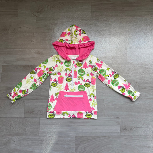 preorder Samples GT1164 Christmas green face tree pocket zipper hoodie long sleeve girs top