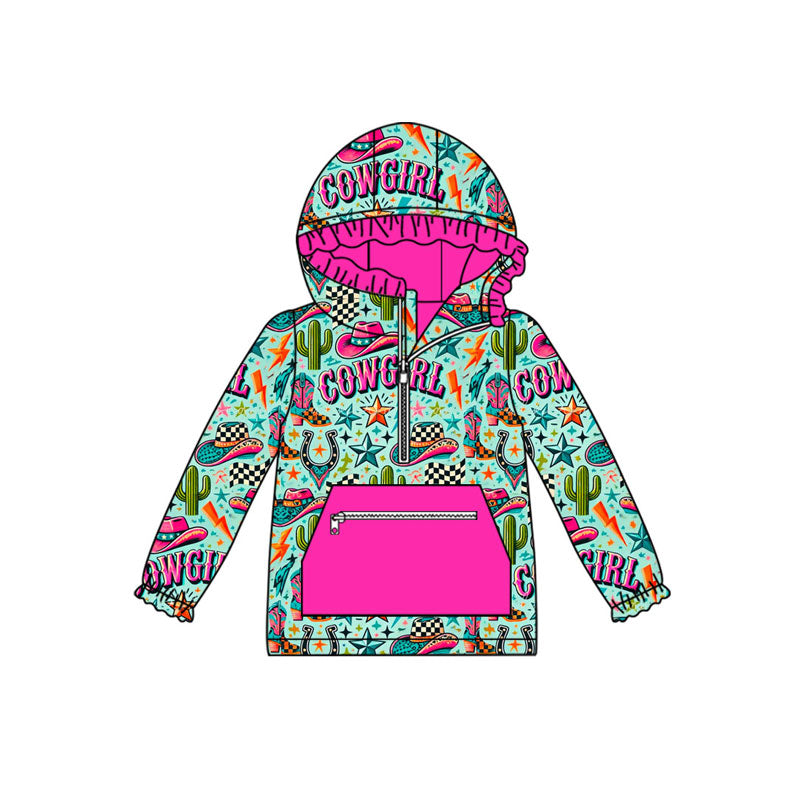 preorder GT1166 Western cowgirl cactus hat pocket hoodie long sleeve girls top