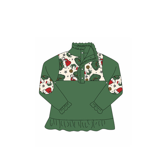 preorder GT1167 Christmas green face green zipper long sleeve girls top