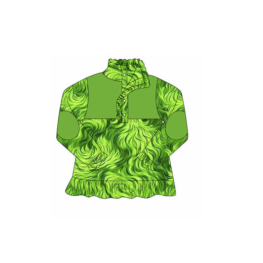 preorder GT1168 Christmas green button long sleeve girls top