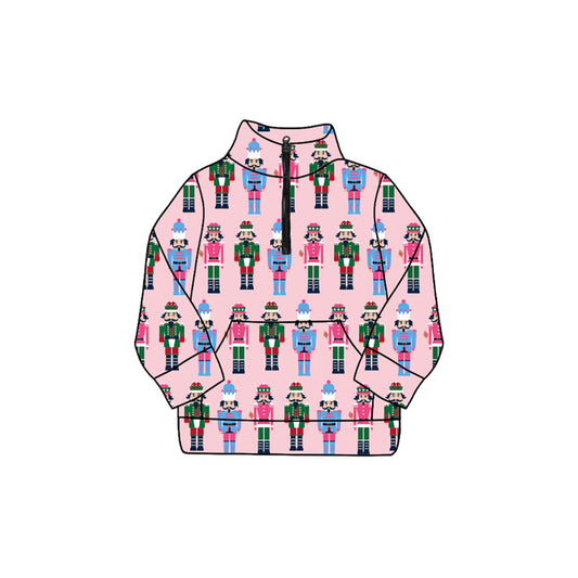 preorder GT1169 Christmas soldier pink zipper pocket long sleeve girls top