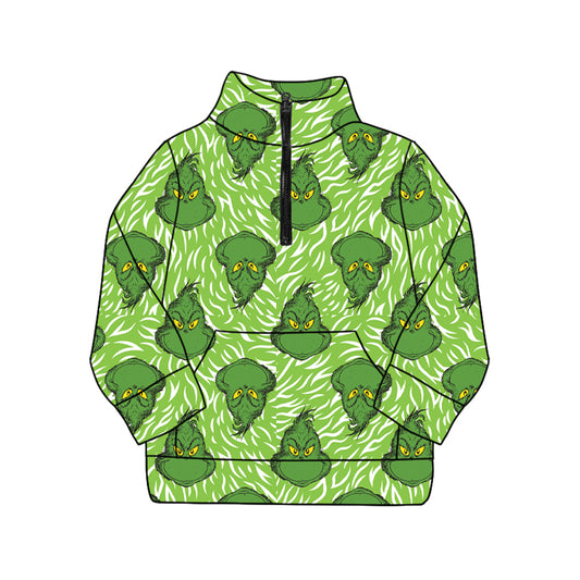 preorder GT1174 Christmas green face green zipper pocket long sleeve adult women top