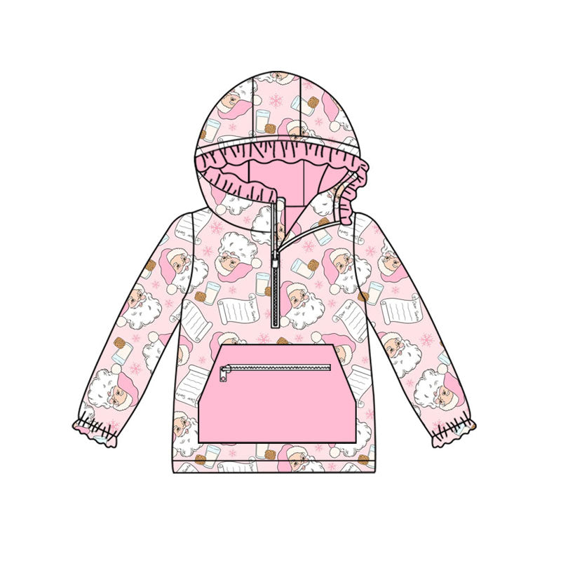 preorder GT1181 Christmas Santa pink pocket zipper hoodie long sleeve girls top