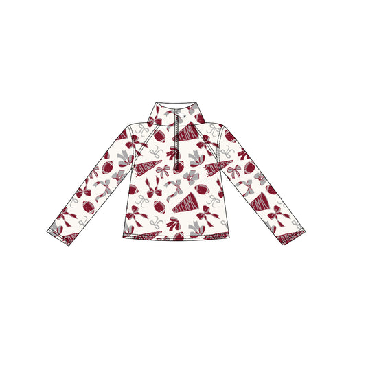 preorder GT1196 yoga football maroon bows zipper long sleeve girls top