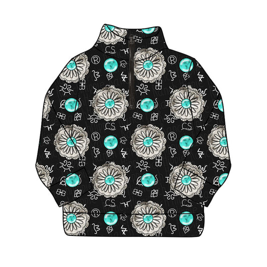 preorder GT1206 yoga Western turquoise black zipper long sleeve girls top