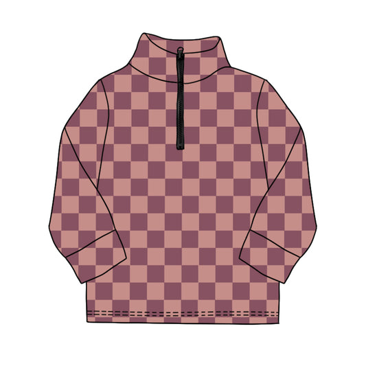 preorder GT1208 yoga pink/purple checkered zipper long sleeve girls top