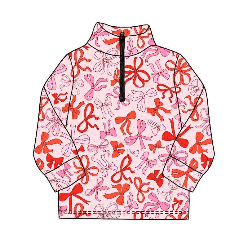 preorder GT1211 yoga colorful bows pink/red bows zipper long sleeve girls top