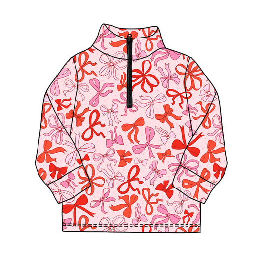 preorder GT1211 yoga colorful bows pink/red bows zipper long sleeve girls top