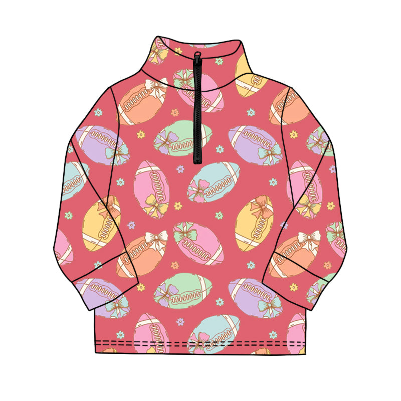 preorder GT1212 yoga colorful football flowers red zipper long sleeve girls top