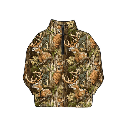 preorder GT1213 hunting deer branch zipper long sleeev adult women top