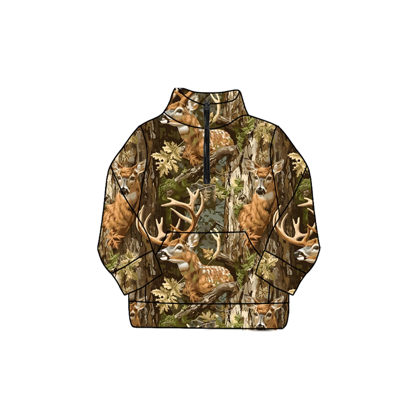 preorder GT1214 hunting mallard branch zipper long sleeve girls top
