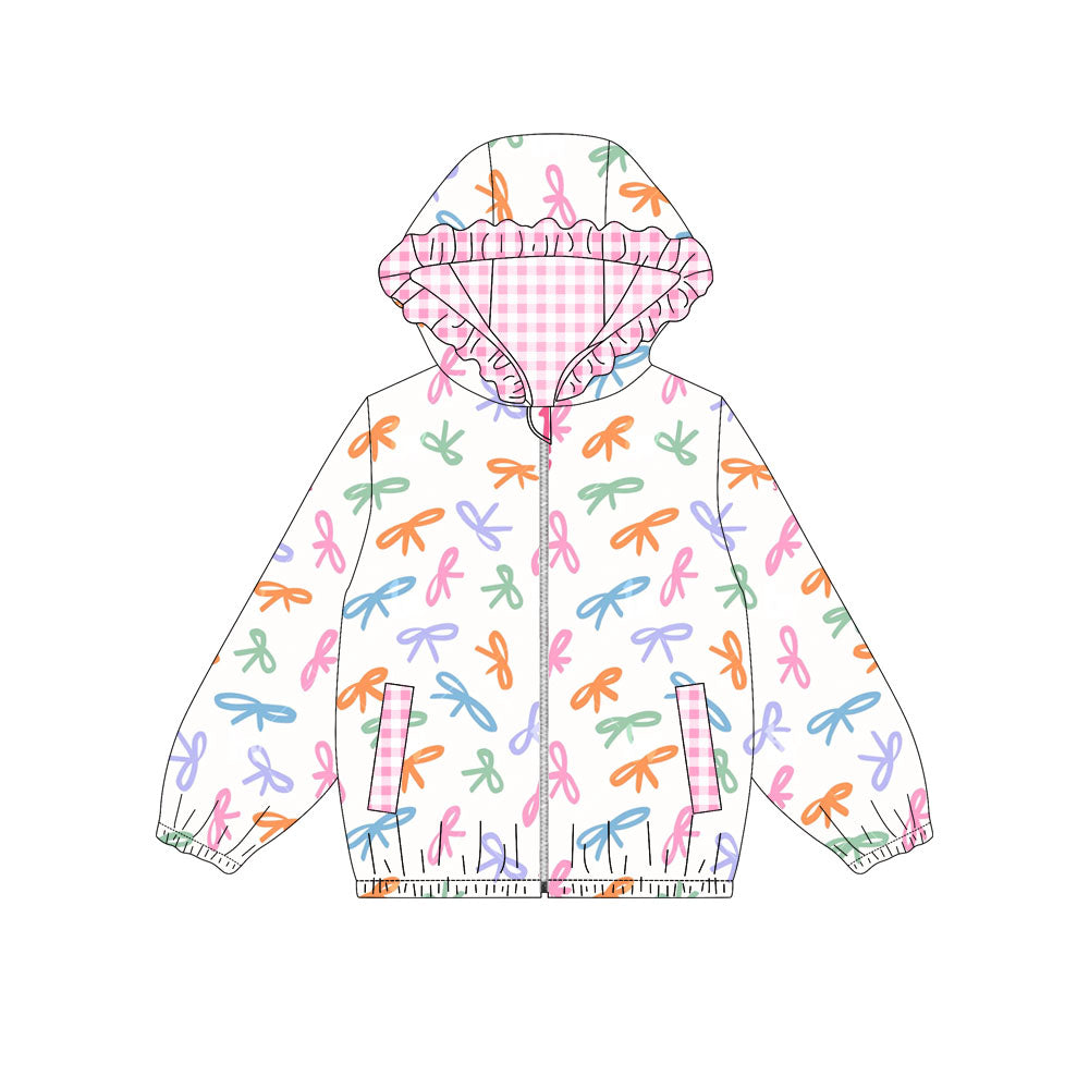 preorder GT1216 colorful bows long sleeve zipper hoodie girls coat