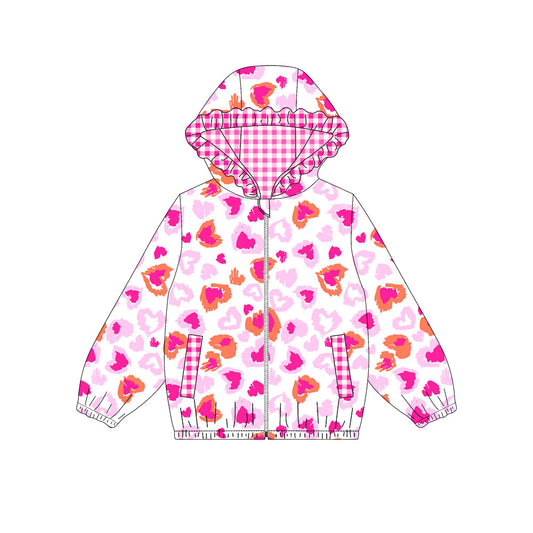 preorder GT1219 Valentine's Day heart leopard pink long sleeve zipper hoodie girls coat