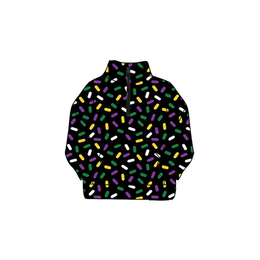 preorder GT1220 Mardi Gras purple/yellow/green sprinkles print zipper long sleeve girls top