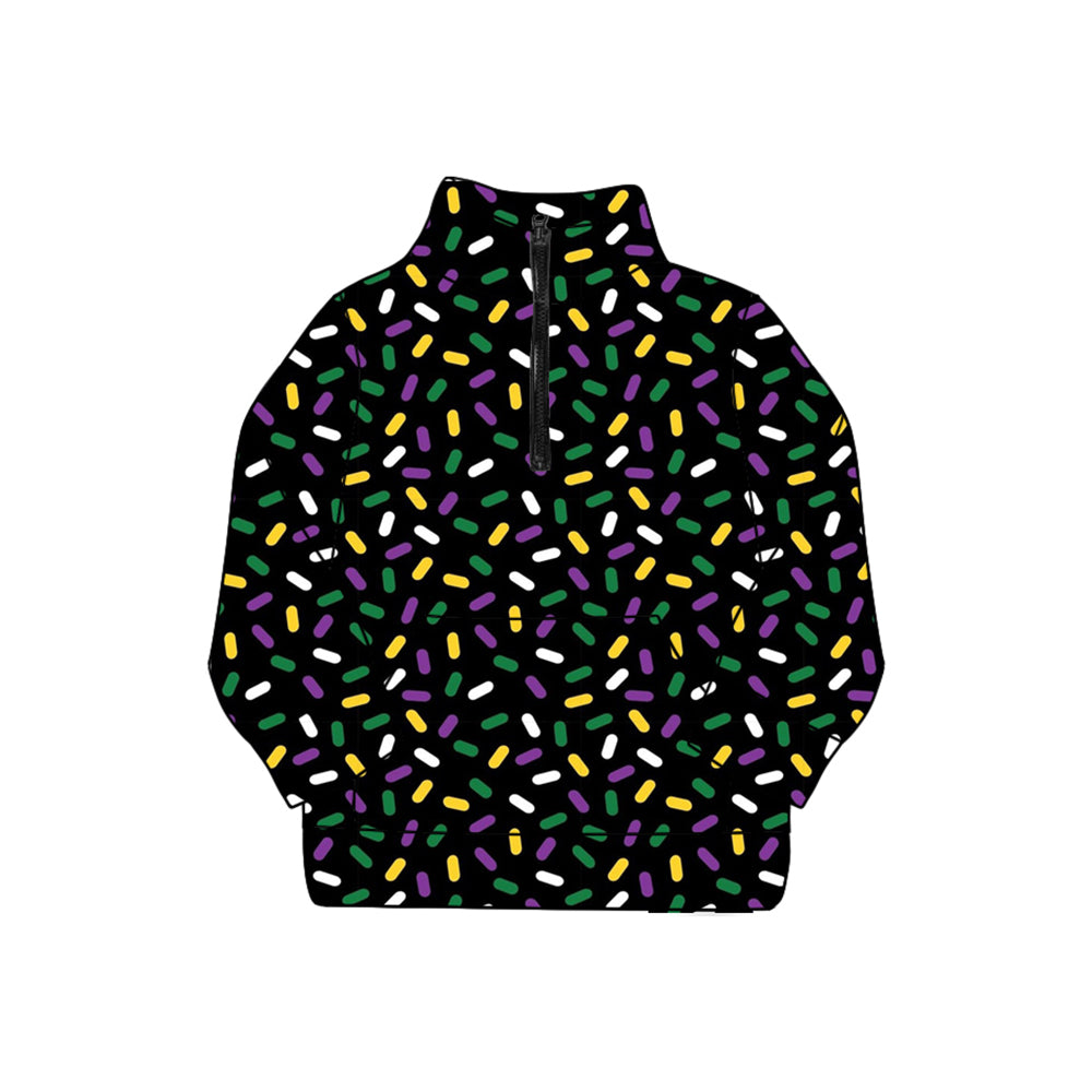preorder GT1221 Mardi Gras purple/green/yellow sprinkles print zipper long sleeev adult women top