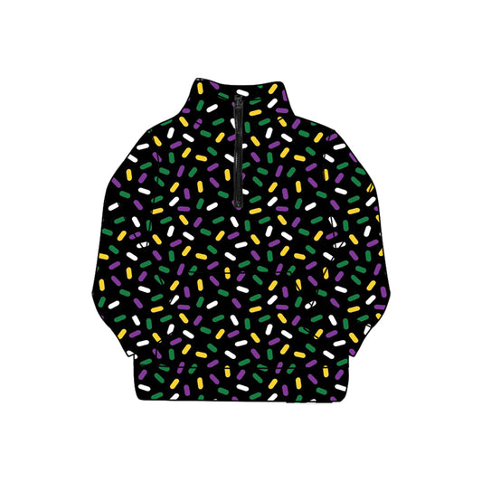 preorder GT1221 Mardi Gras purple/green/yellow sprinkles print zipper long sleeev adult women top