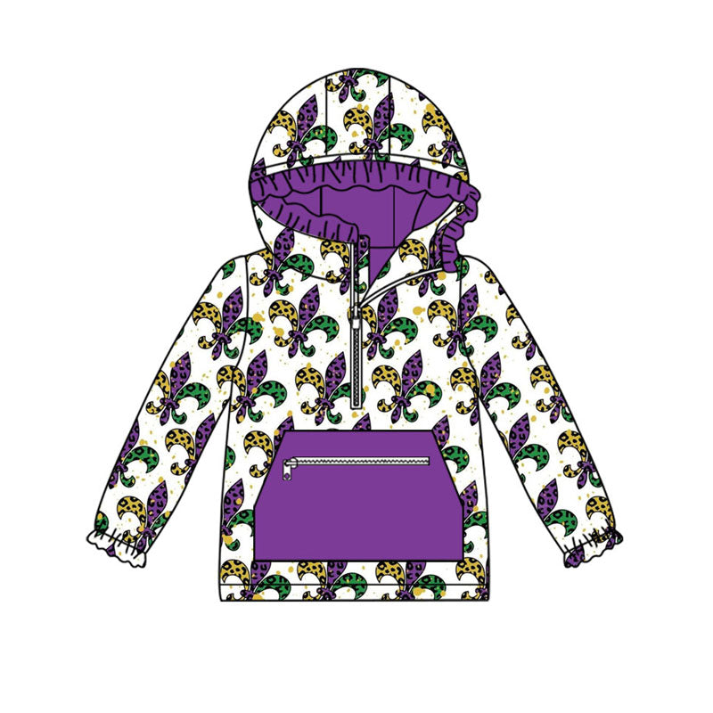 preorder GT1227 Mardi Gras yellow green purple hoodie pocket long sleeve girls top