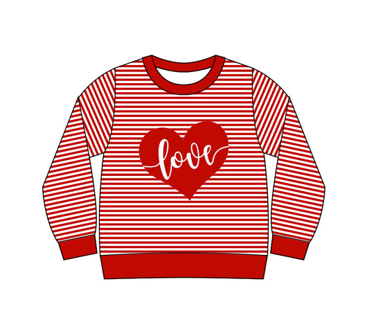 preorder GT1234 Valentine's Day love red heart striped long sleeve girls top