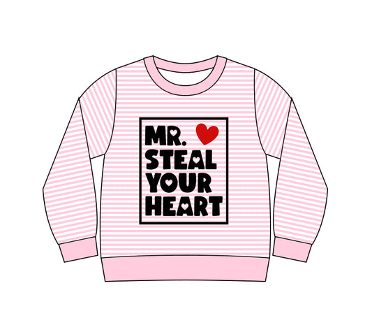 preorder GT1236 Valentine's Day Mr.steal your heart pink striped long sleeve girls top