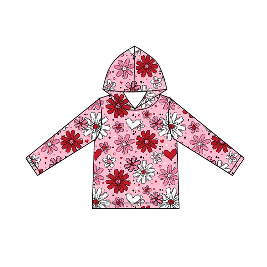 preorder GT1239 Valentine's Day heart red pink flowers hoodie long sleeve girls top