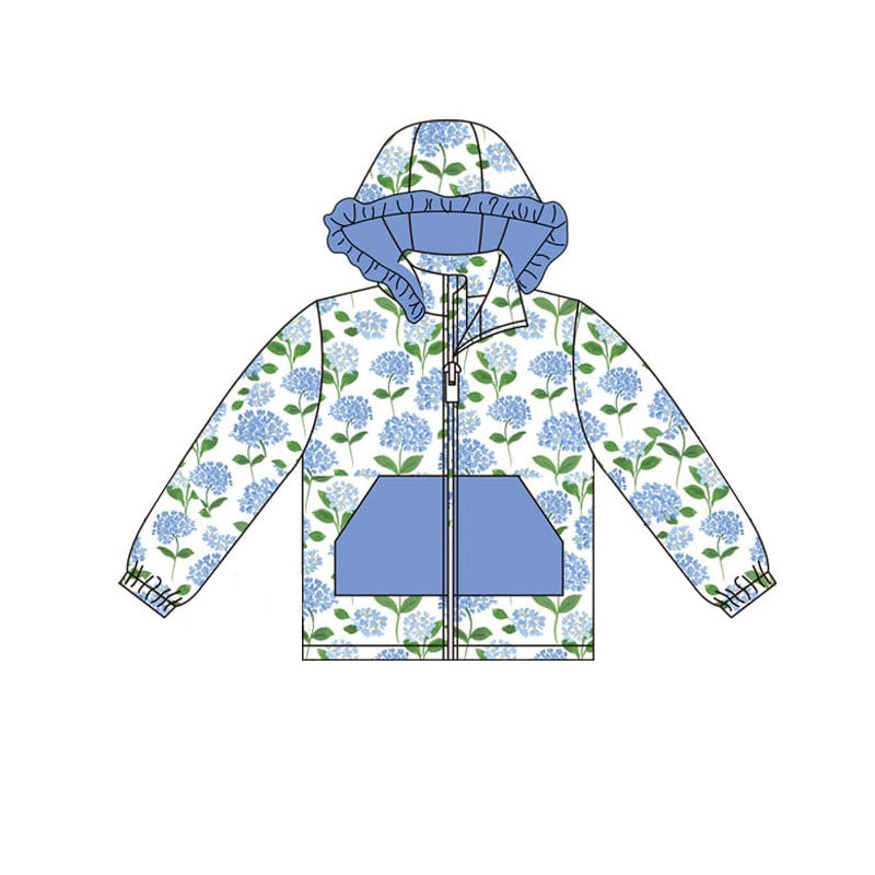preorder GT1245 cute flowers floral pocket hoodie zipper long sleeve girls coat