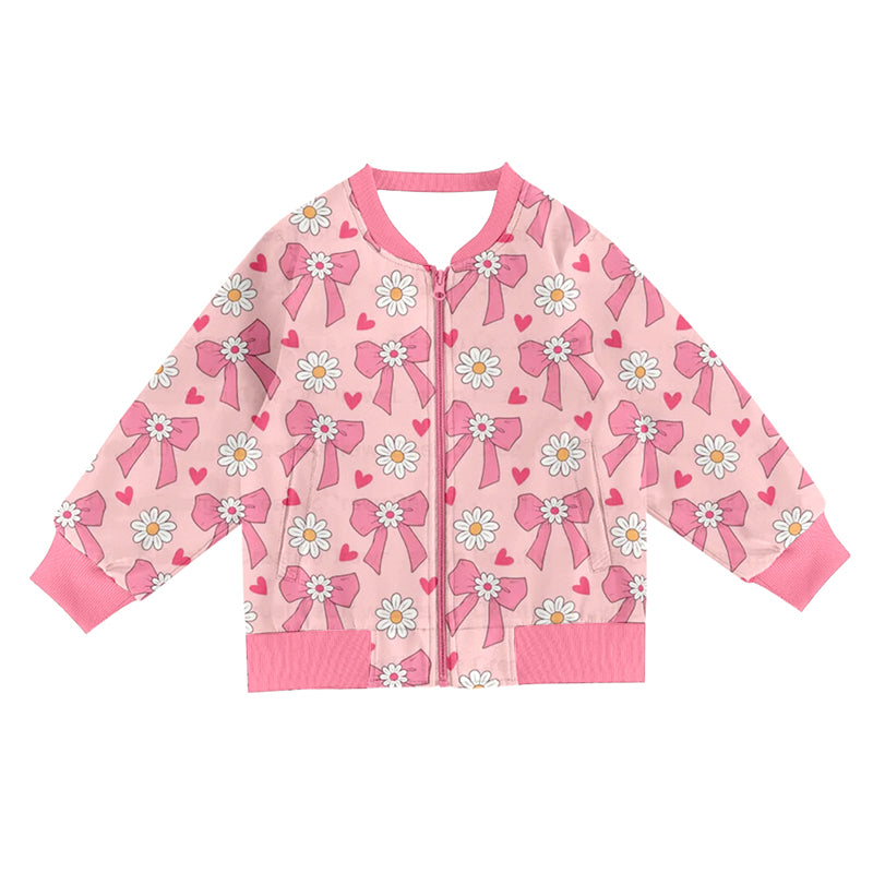 preorder GT1247 pink bows flowers zipper long sleeve girls coat