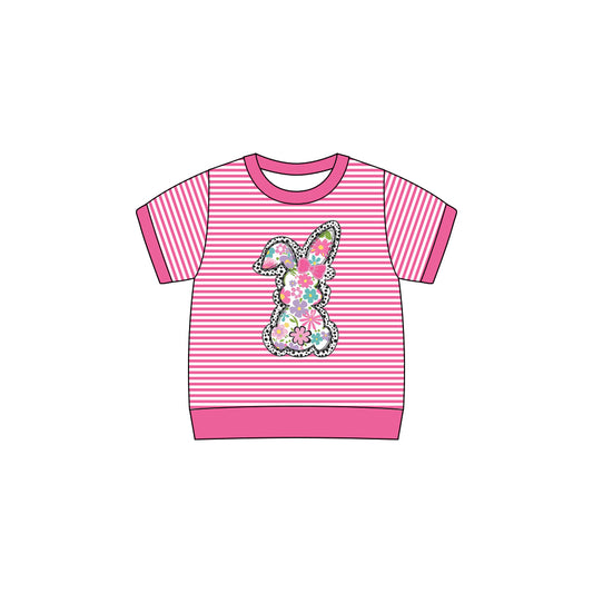 preorder GT1259 Easter flowers bunny rabbit hot pink striped short sleeve girls top