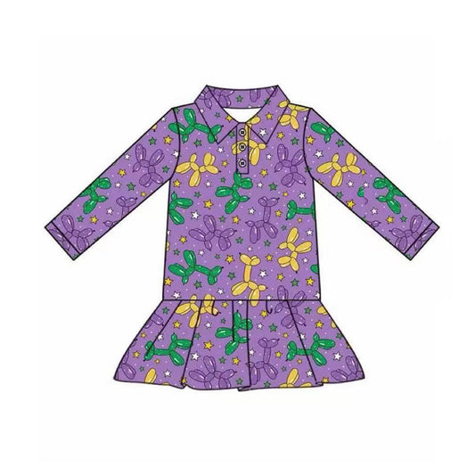 preorder GT1260 Mardi Gras balloon purple long sleeve girls top