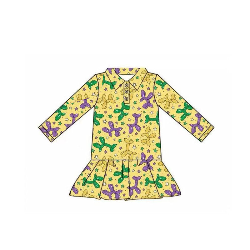 preorder GT1261 Mardi Gras balloon yellow long sleeve girls top