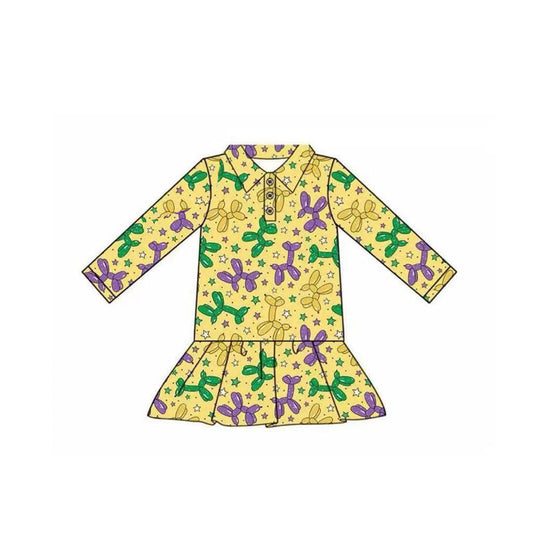 preorder GT1261 Mardi Gras balloon yellow long sleeve girls top