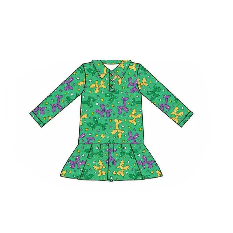 preorder GT1262 Mardi Gras balloon green long sleeve girls top