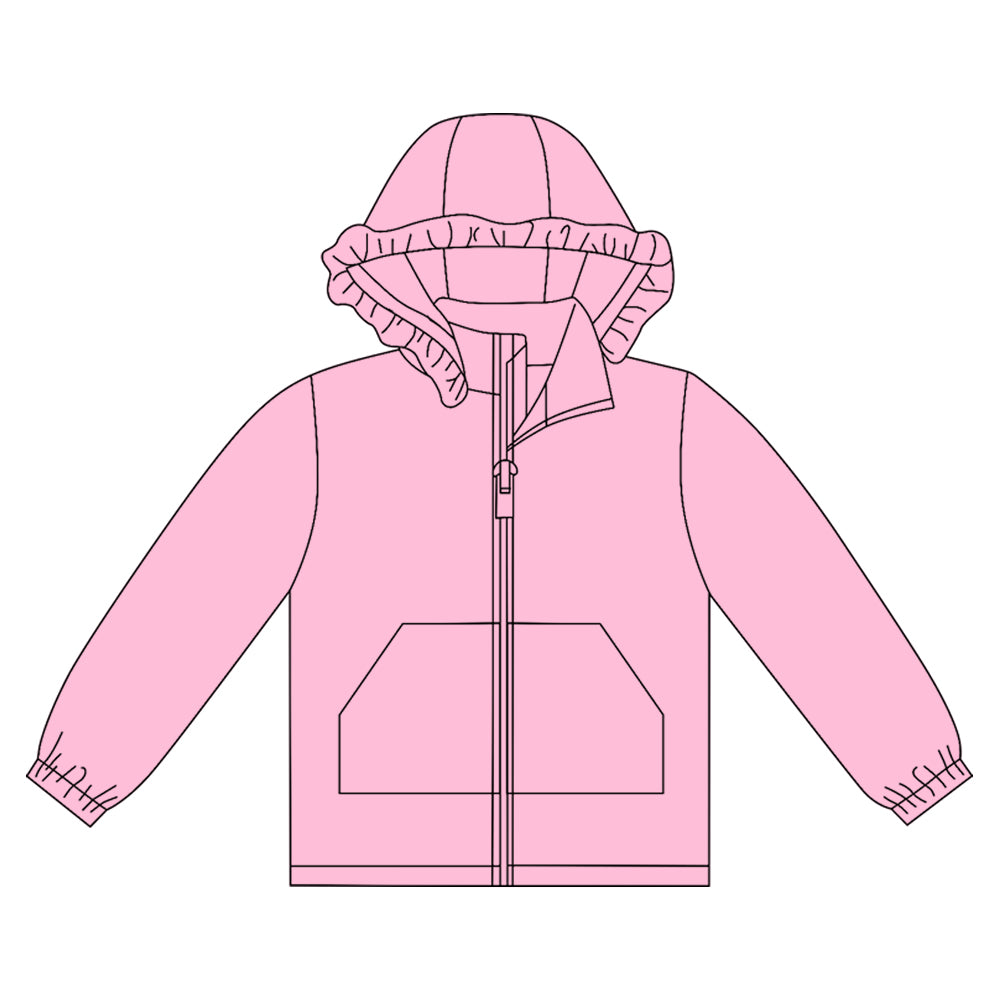 preorder GT1276 pink zipper pocket hoodie long sleeve girls coat