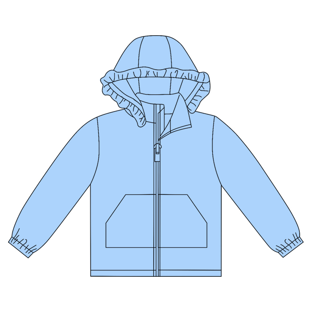 preorder GT1278 blue zipper pocket hoodie long sleeve girls coat