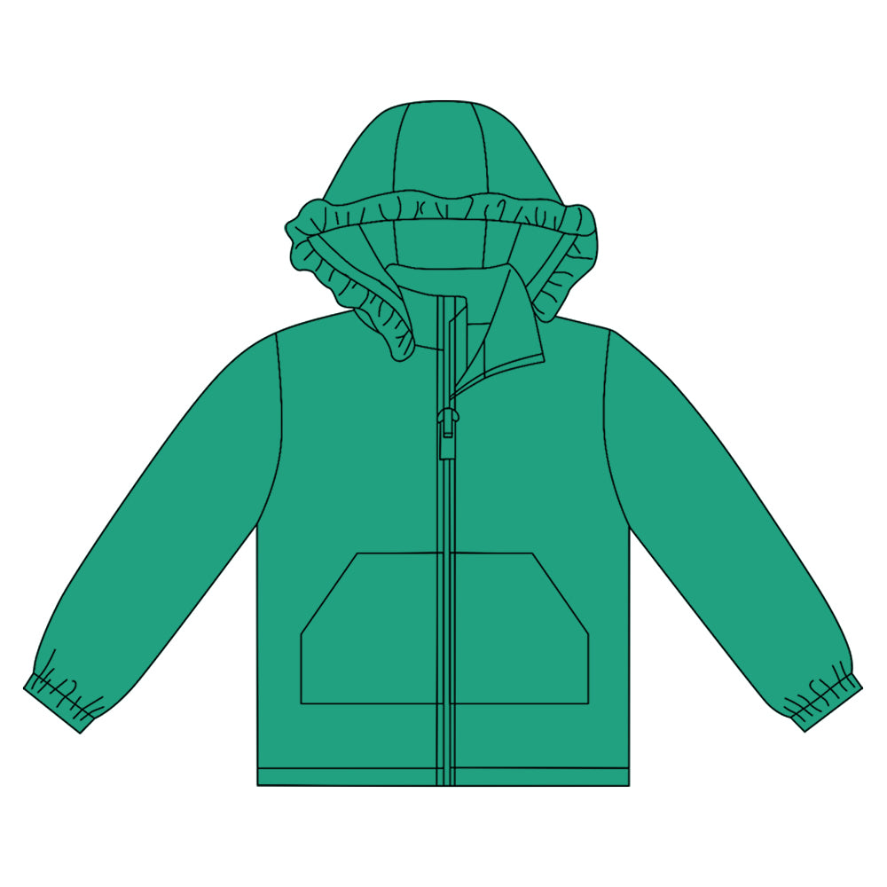 preorder GT1284 green zipper pocket hoodie long sleeve girls coat
