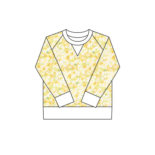 preorder GT1290 yoga yellow flowers floral long sleeve girls top
