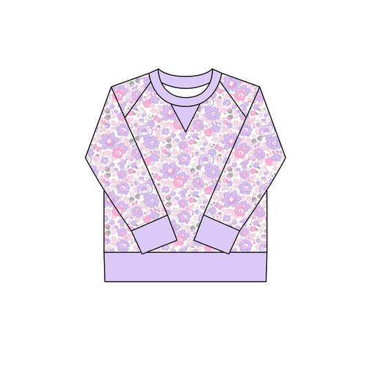 preorder GT1292 yoga purple flowers floral long sleeve girls top