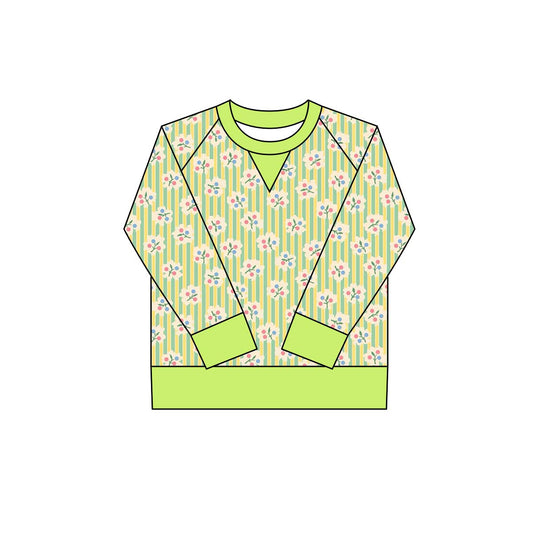 preorder GT1293 yoga green flowers floral long sleeve girls top